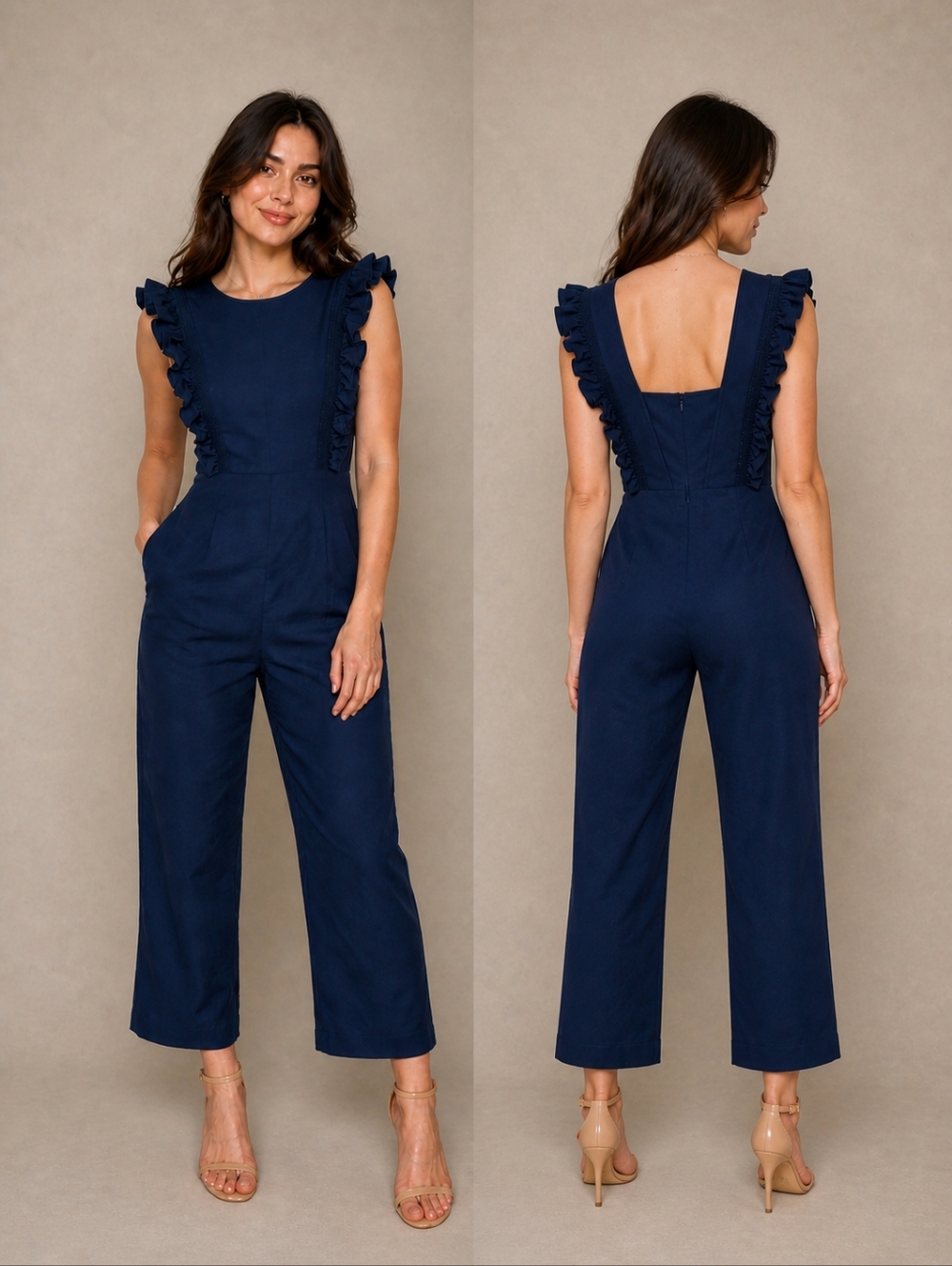 Gianni Bini Navy Ruffle Strap Jumpsuit